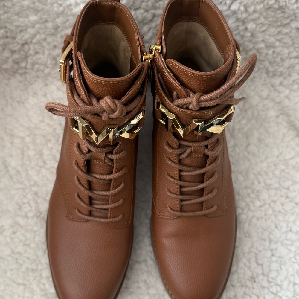 Michael Kors Brown Lace-Up MK Logo Combat Boots - Picture 8 of 8